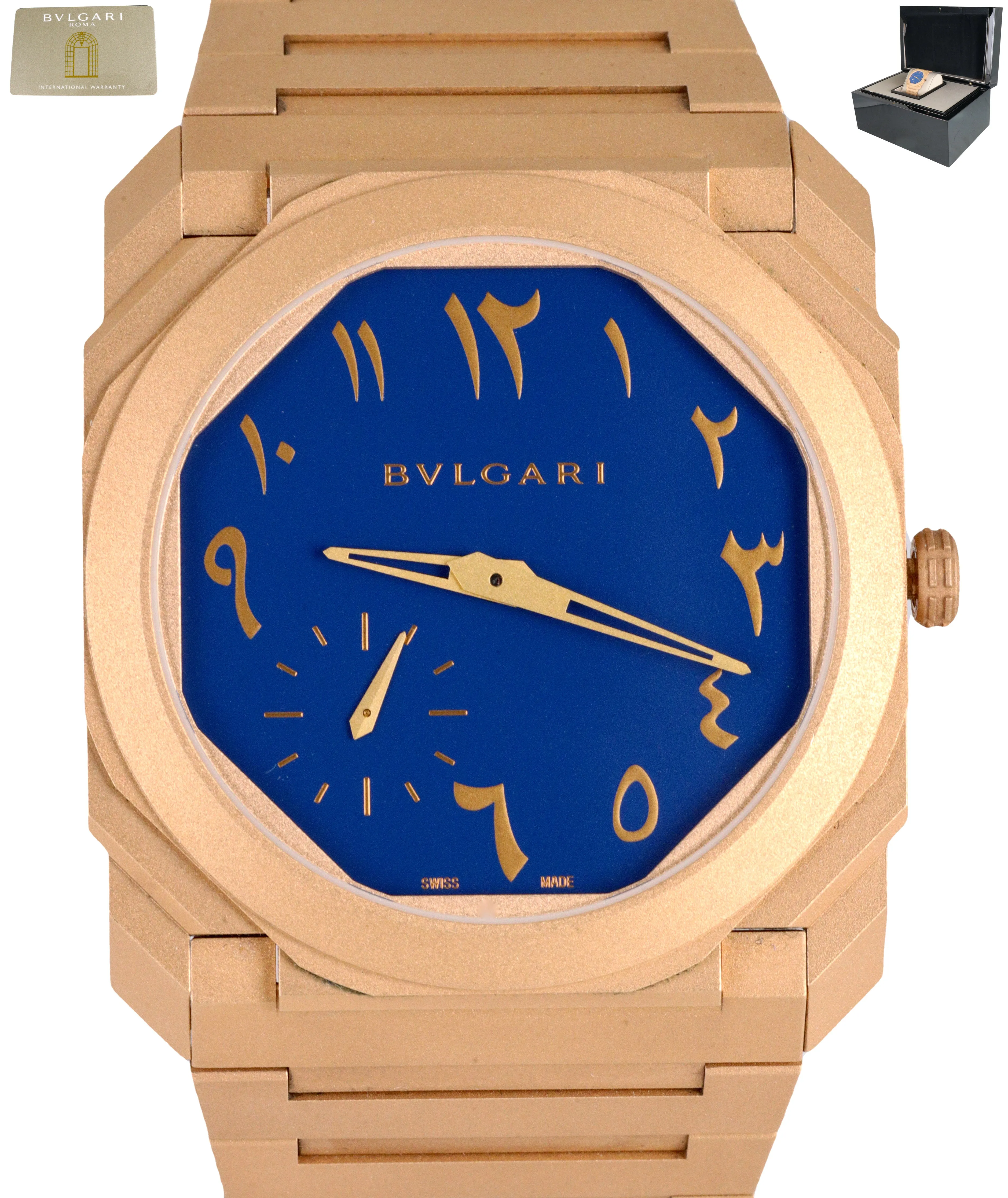 RARE Bulgari Octo Finissimo Extra Thin 18K Rose Gold Blue Arab Bvlgari 102912