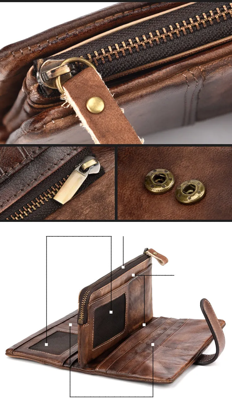 Realaiot Vintage Fashion Wax oil skin Long Purse Genuine Leather Notecase For Ladies Girls 2 Folds Long Wallet RIFD Men Wallet