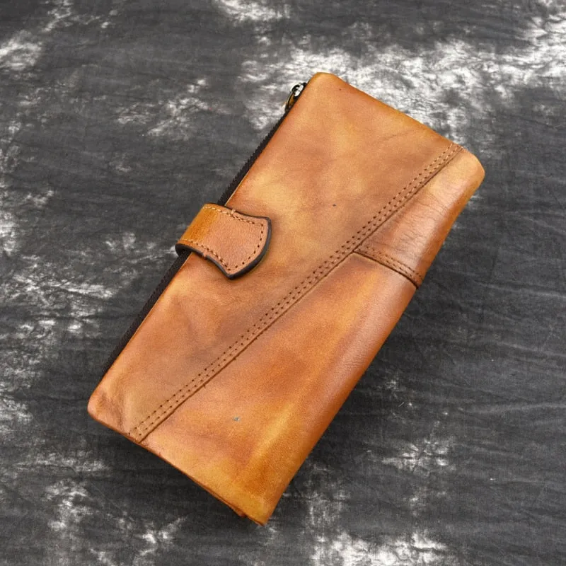 Realaiot Vintage Fashion Wax oil skin Long Purse Genuine Leather Notecase For Ladies Girls 2 Folds Long Wallet RIFD Men Wallet
