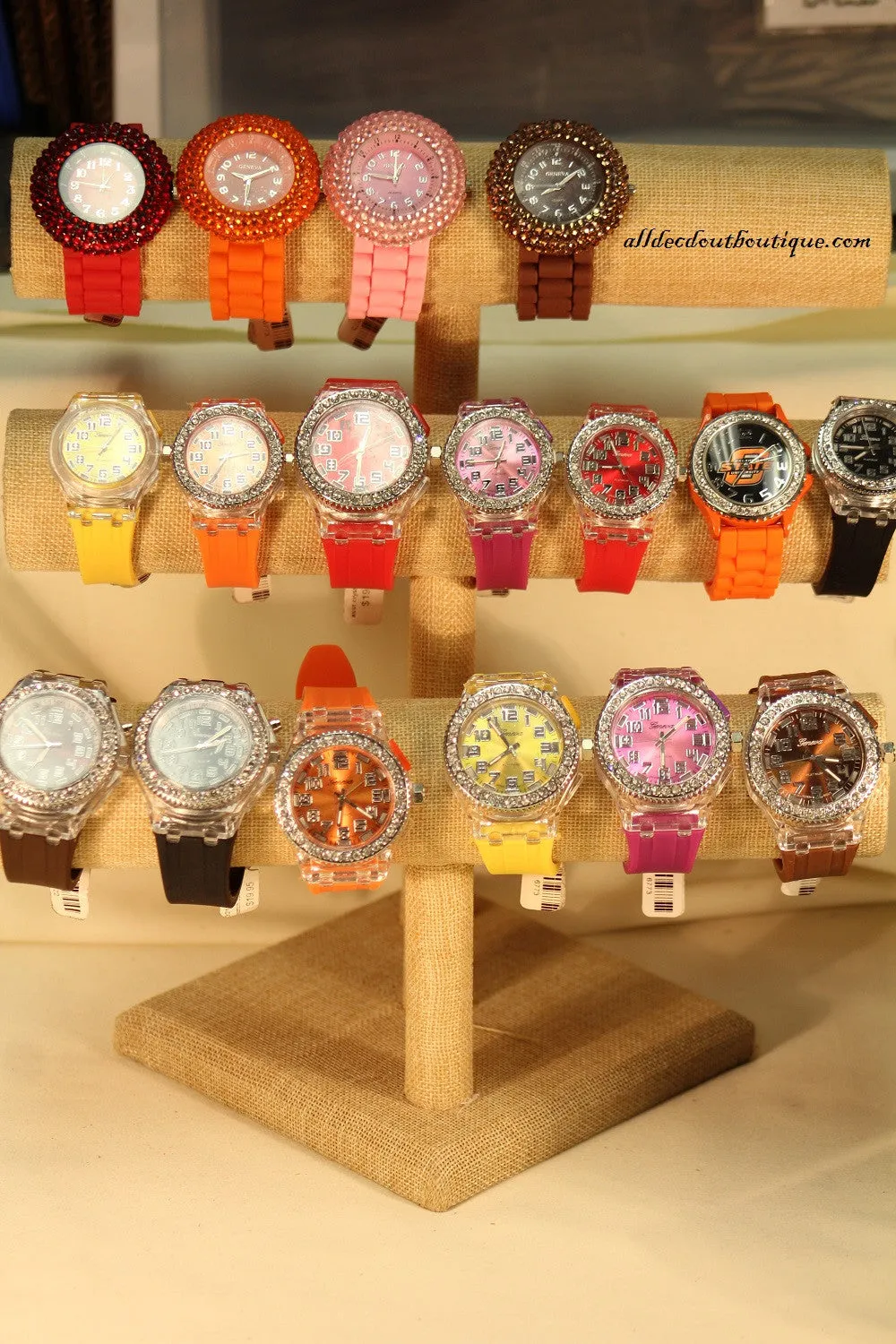 Red, Clear Crystals Light Up Large Face | Silicone Band with Clasp