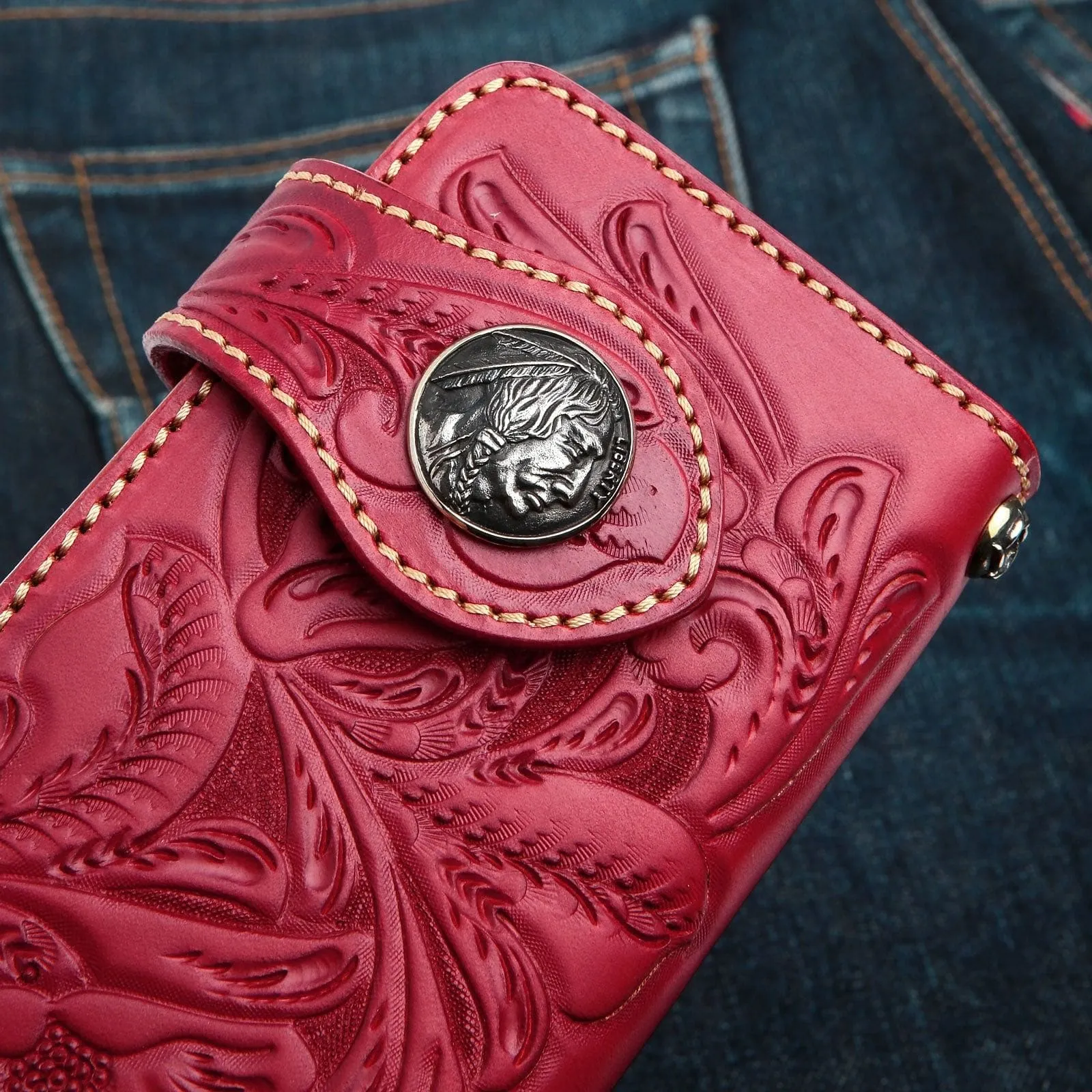 Red Indian Leather Biker Wallets