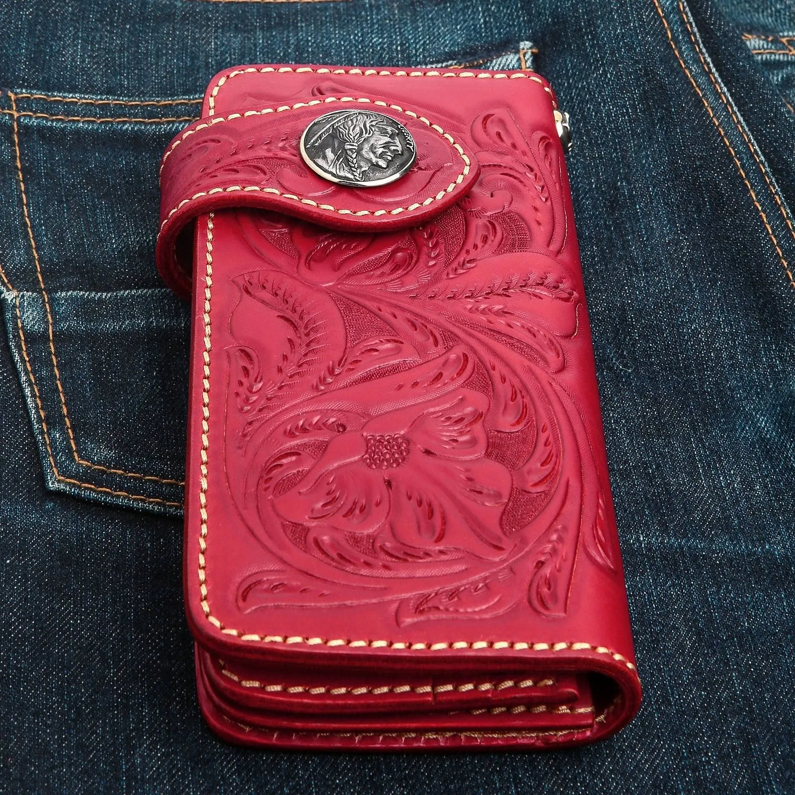 Red Indian Leather Biker Wallets