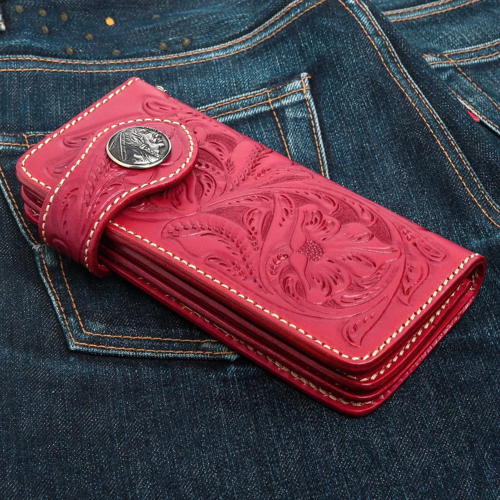 Red Indian Leather Biker Wallets