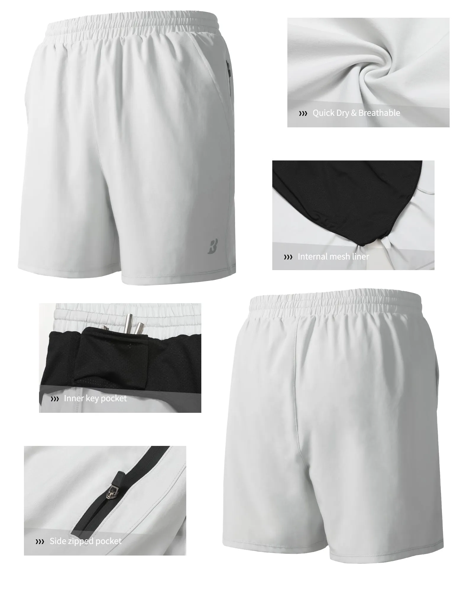 Roadbox Men's 5 Inch Running Athletic Quick Dry Shorts with Pockets for Workout Gym Exercise