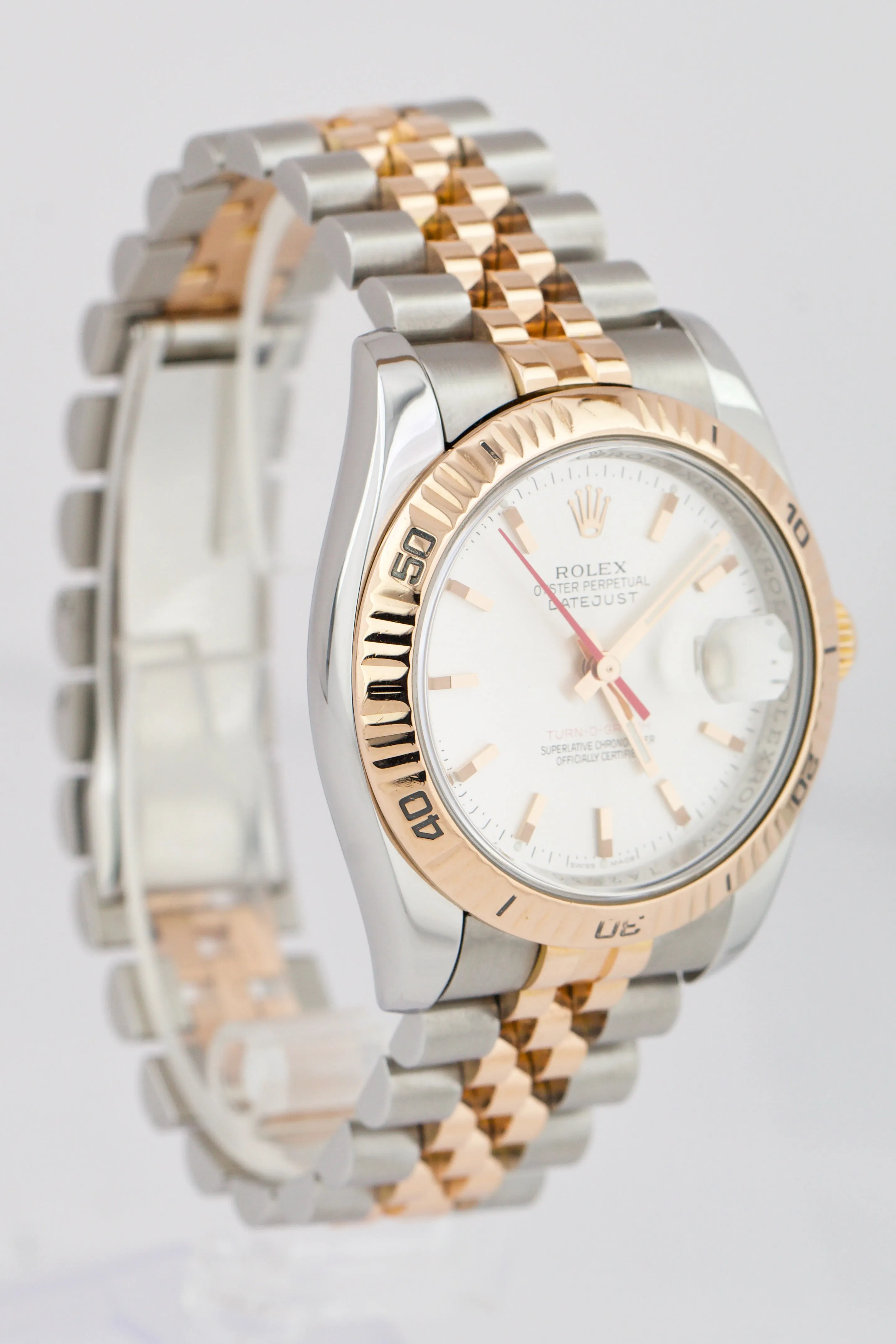Rolex DateJust 116263 SILVER Turn-O-Graph JUBILEE 36mm Two-Tone Rose Gold Watch