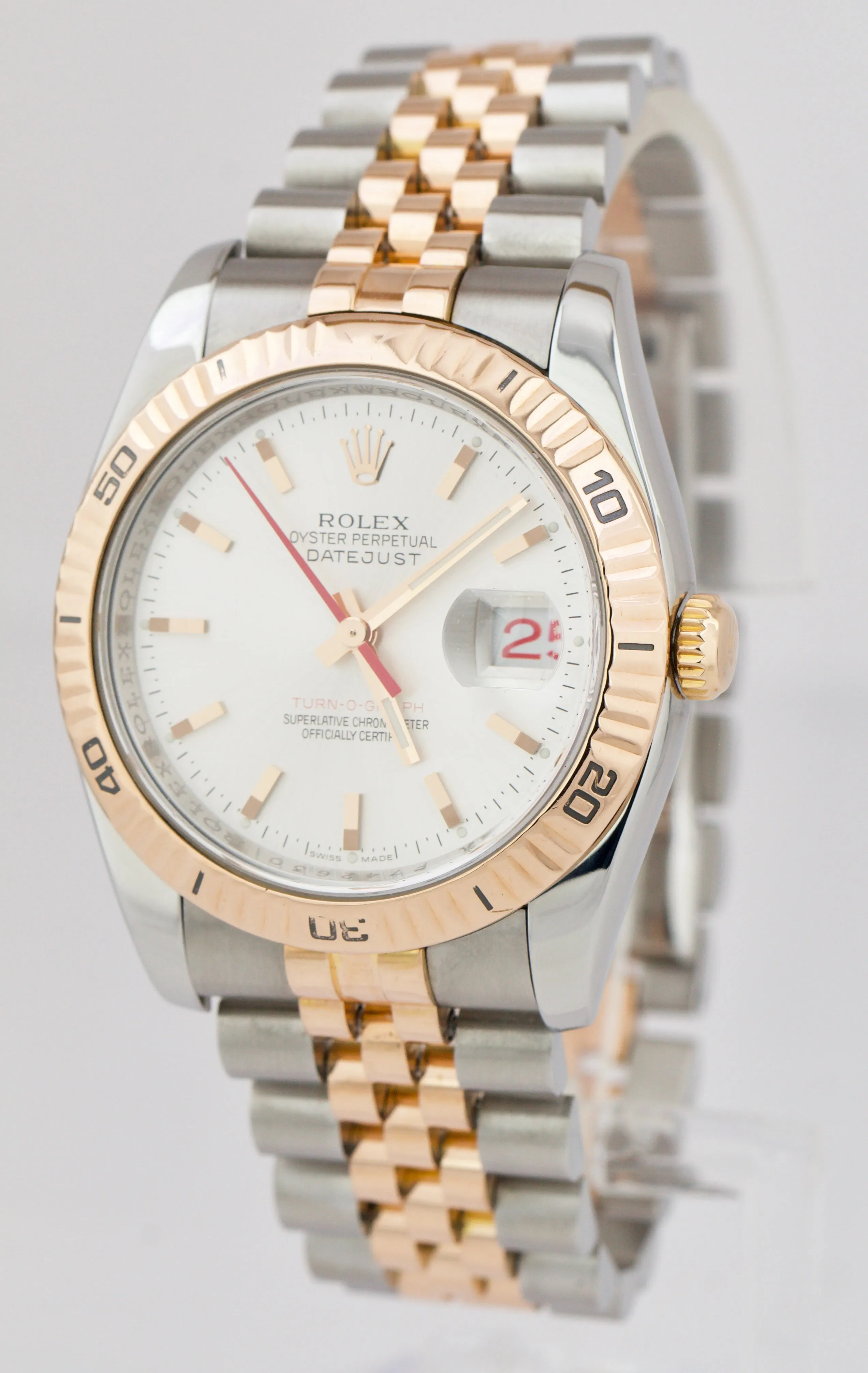 Rolex DateJust 116263 SILVER Turn-O-Graph JUBILEE 36mm Two-Tone Rose Gold Watch