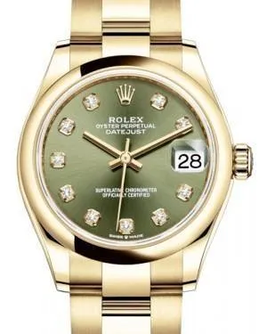 Rolex Datejust 31 Lady Midsize Yellow Gold Olive Green Diamond Dial & Smooth Domed Bezel Oyster Bracelet 278248