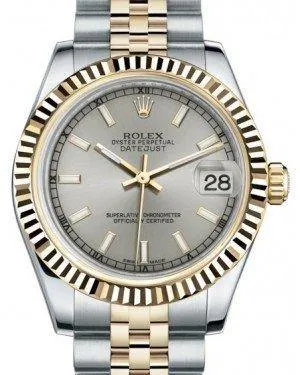 Rolex Datejust 31 Lady Midsize Yellow Gold/Steel Silver Index Dial & Fluted Bezel Jubilee Bracelet 178273 - NEW
