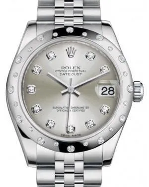 Rolex Datejust 31mm Lady Midsize White Gold/Steel Silver Diamond Dial & Diamond Set Domed Bezel Jubilee Bracelet 178344 - NEW