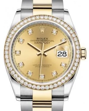 Rolex Datejust 36 Yellow Gold/Steel Champagne Diamond Dial & Diamond Bezel Oyster Bracelet 126283RBR
