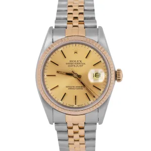 Rolex DateJust 36mm Champagne 18K Yellow Gold Stainless Two-Tone Watch 16013