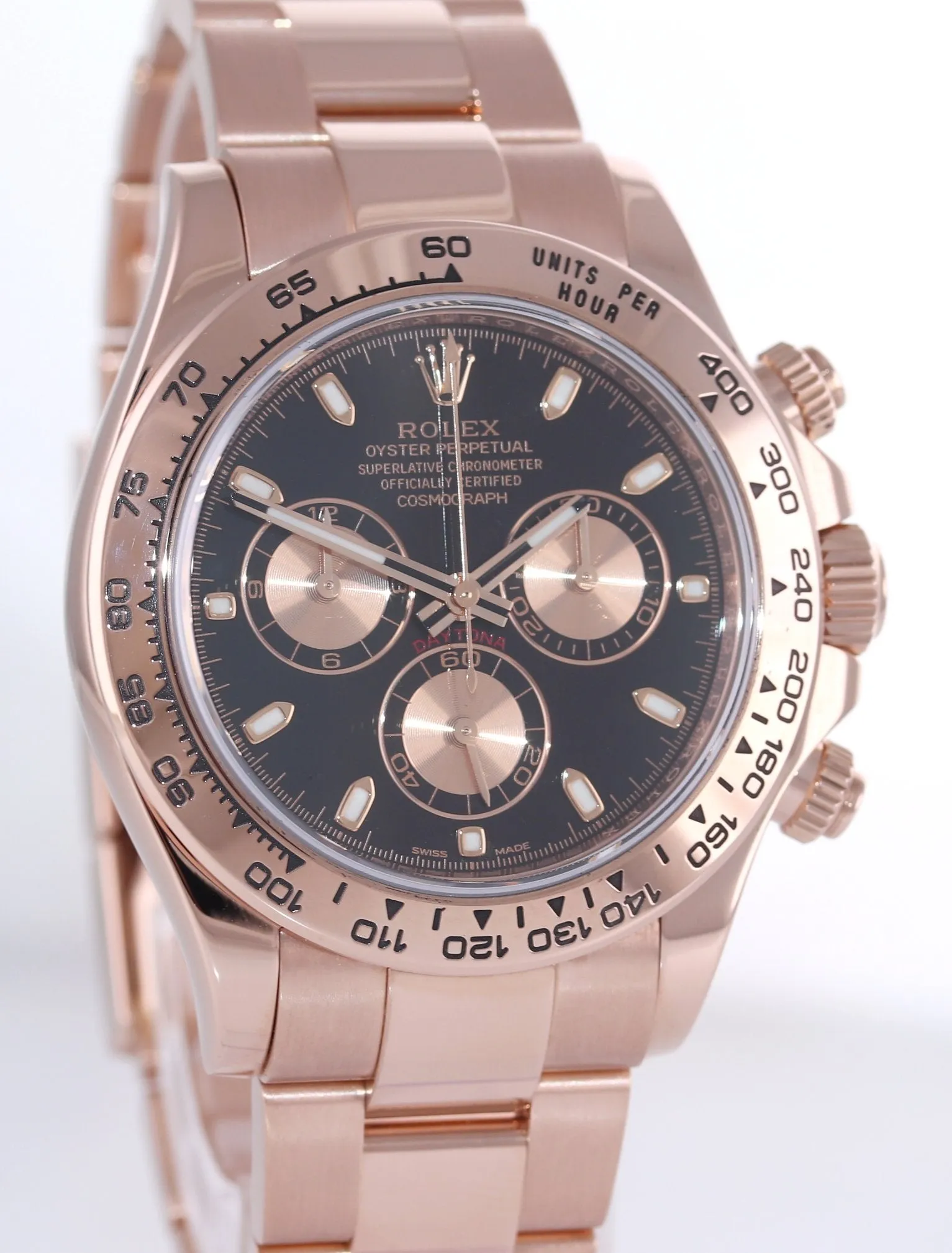 Rolex Daytona 18k Rose Gold 116505 18k Black Dial Chrono Watch Box