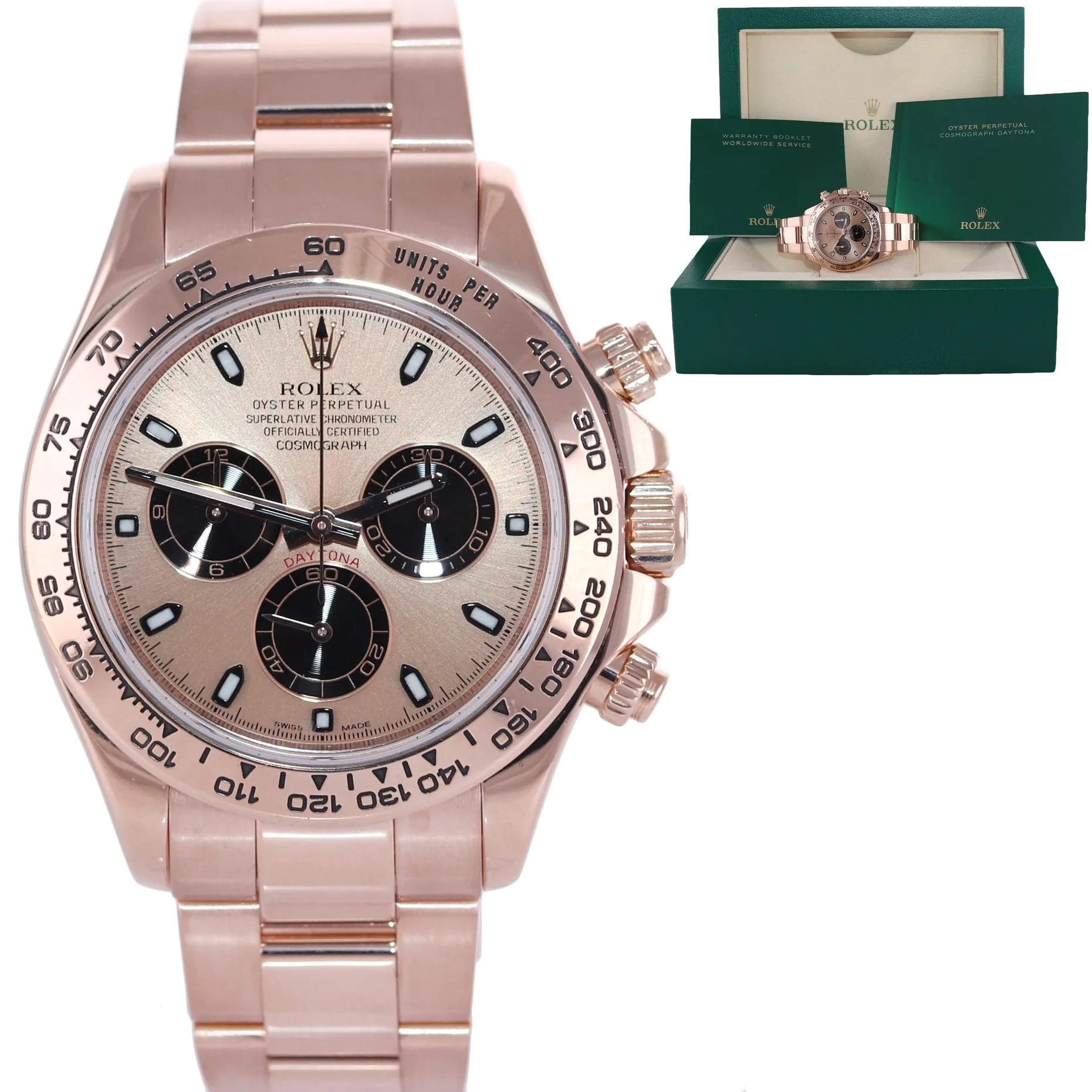 Rolex Daytona Rose Gold 18k Pink Panda Dial 116505 Chrono Watch Box