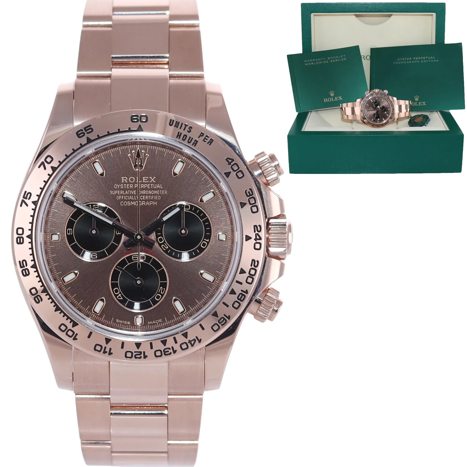 Rolex Daytona Rose Gold Chocolate Stick Dial 116505 Chrono Watch
