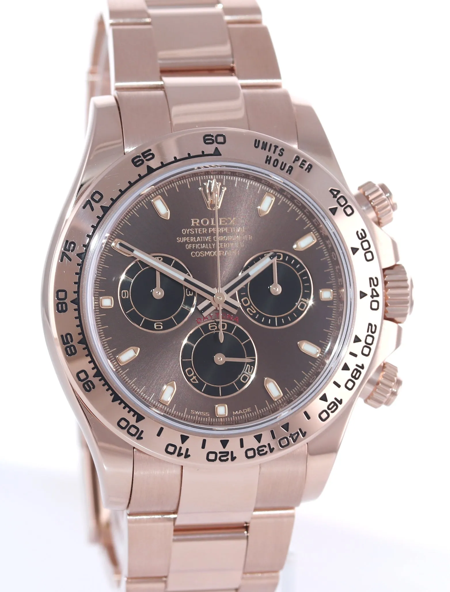 Rolex Daytona Rose Gold Chocolate Stick Dial 116505 Chrono Watch