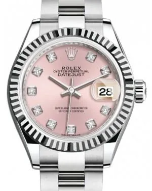 Rolex Lady Datejust 28 White Gold/Steel Pink Diamond Dial & Fluted Bezel Oyster Bracelet 279174