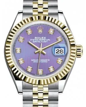 Rolex Lady Datejust 28 Yellow Gold/Steel Lavender Diamond Dial & Fluted Bezel Jubilee Bracelet 279173