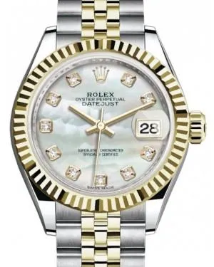 Rolex Lady Datejust 28 Yellow Gold/Steel White Mother of Pearl Diamond Dial & Fluted Bezel Jubilee Bracelet 279173