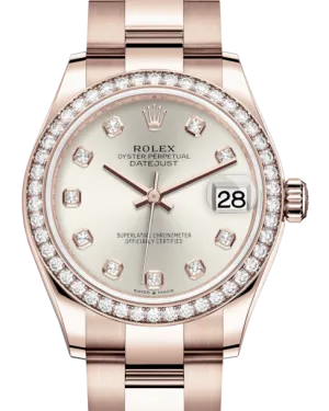 Rolex Lady-Datejust 31 Rose Gold Silver Diamond Dial & Diamond Bezel Oyster Bracelet 278285RBR
