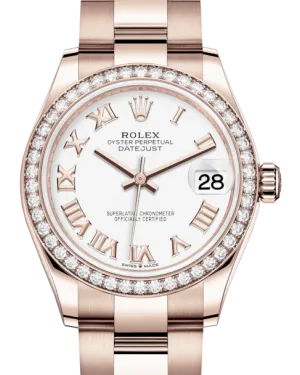 Rolex Lady-Datejust 31 Rose Gold White Roman Dial & Diamond Bezel Oyster Bracelet 278285RBR