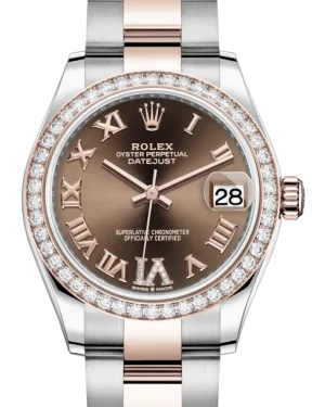 Rolex Lady-Datejust 31 Rose Gold/Steel Chocolate Roman Diamond VI Dial & Diamond Bezel Oyster Bracelet 278381RBR