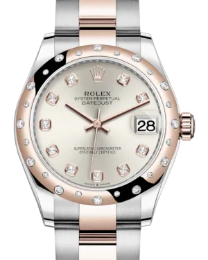 Rolex Lady-Datejust 31 Rose Gold/Steel Silver Diamond Dial & Domed Set with Diamonds Bezel Oyster Bracelet 278341RBR