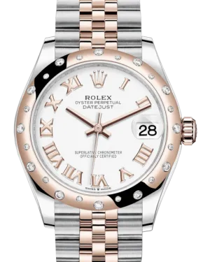 Rolex Lady-Datejust 31 Rose Gold/Steel White Roman Dial & Domed Set with Diamonds Bezel Jubilee Bracelet 278341RBR