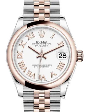 Rolex Lady-Datejust 31 Rose Gold/Steel White Roman Dial & Smooth Domed Bezel Jubilee Bracelet 278241 - NEW