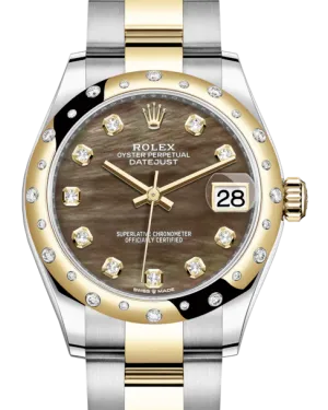 Rolex Lady-Datejust 31 Yellow Gold/Steel Black Mother of Pearl Diamond Dial & Domed Set with Diamonds Bezel Oyster Bracelet 278343RBR