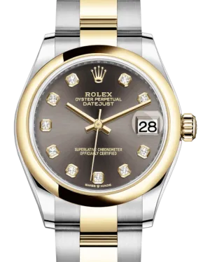 Rolex Lady-Datejust 31 Yellow Gold/Steel Dark Grey Diamond Dial & Smooth Domed Bezel Oyster Bracelet 278243