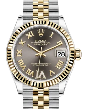 Rolex Lady-Datejust 31 Yellow Gold/Steel Dark Grey Roman Diamond VI Dial & Fluted Bezel Jubilee Bracelet 278273