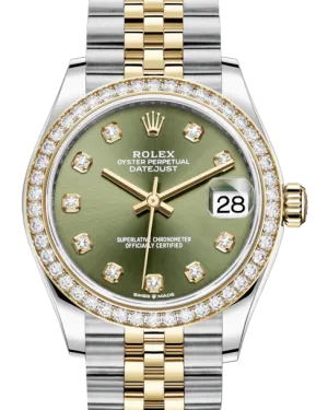 Rolex Lady-Datejust 31 Yellow Gold/Steel Olive Green Diamond Dial & Diamond Bezel Jubilee Bracelet 278383RBR