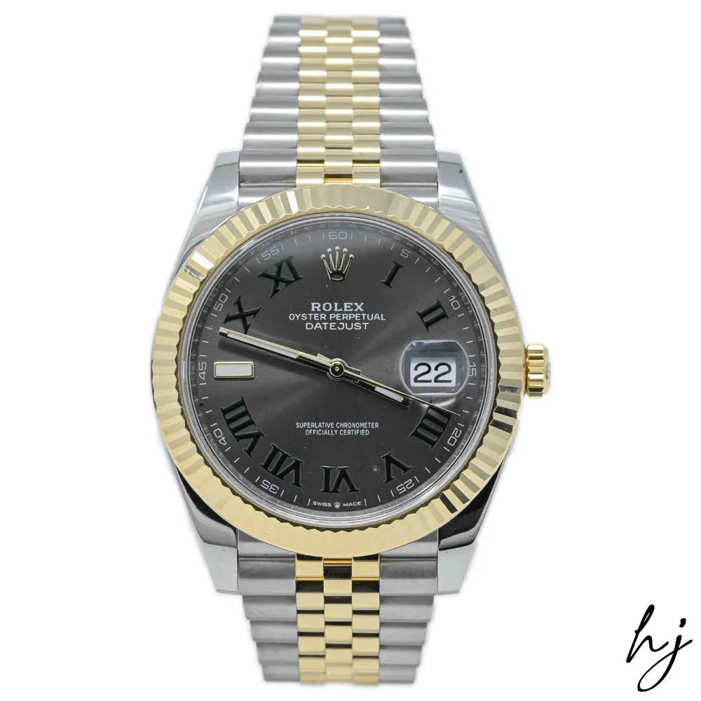 Rolex Men's Datejust 18K Yellow Gold & Steel 41mm Slate Roman Dial Watch #: 126333