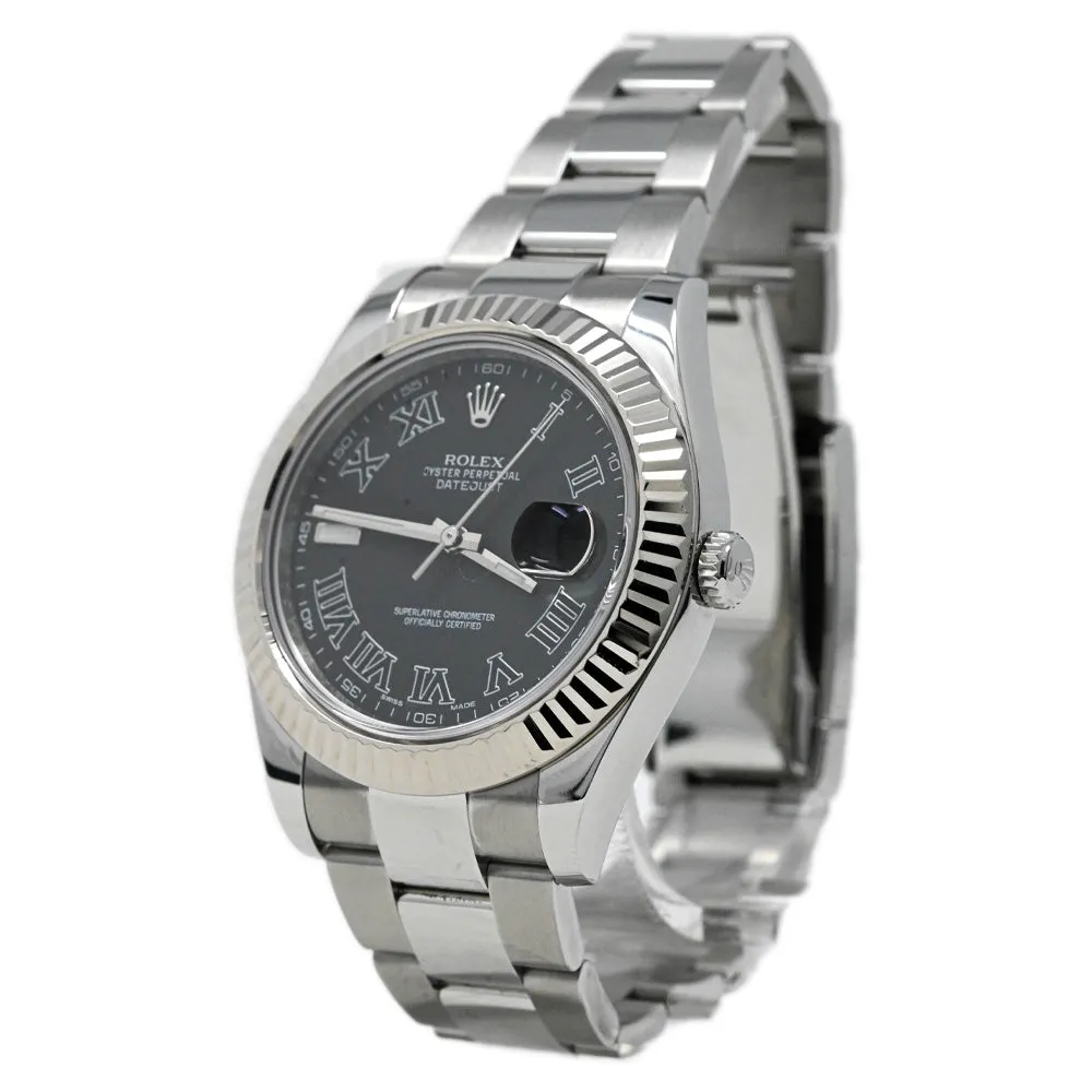 Rolex Men's Datejust II Stainless Steel 41mm Black Roman Dial Watch Reference #: 116334