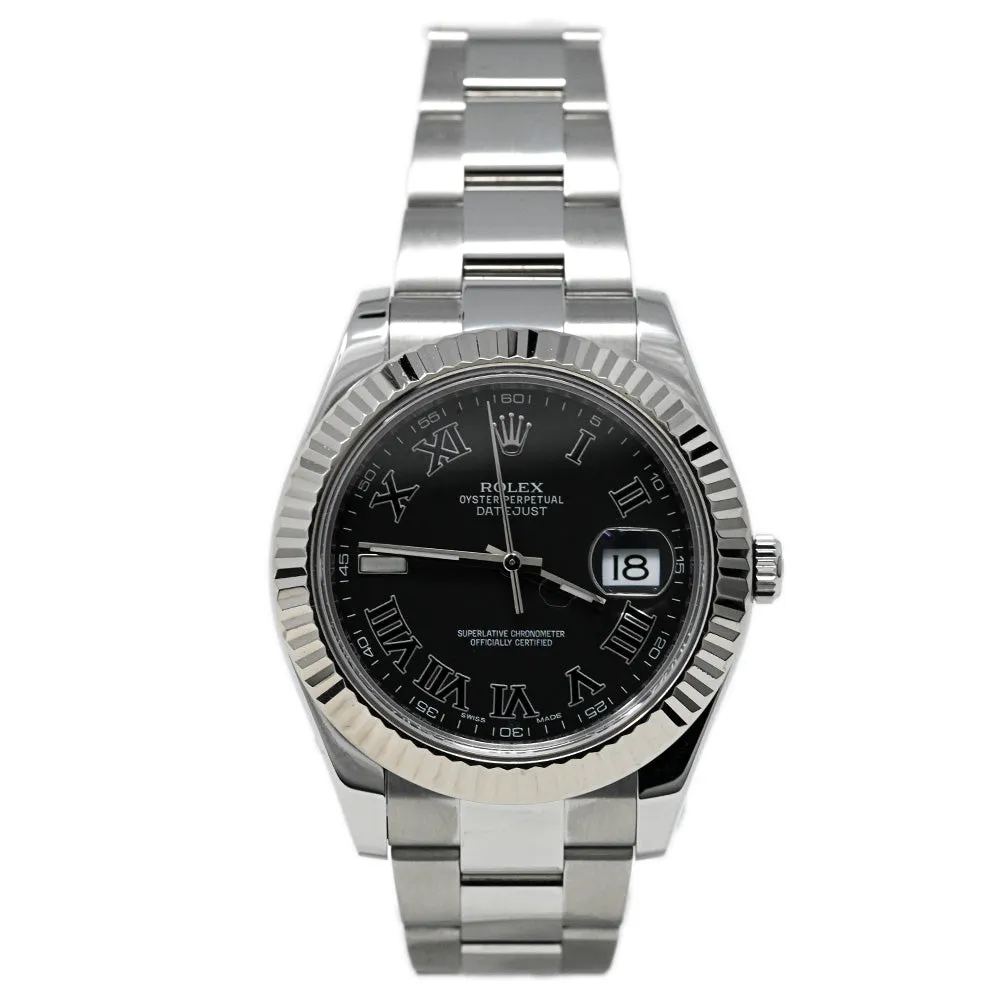 Rolex Men's Datejust II Stainless Steel 41mm Black Roman Dial Watch Reference #: 116334