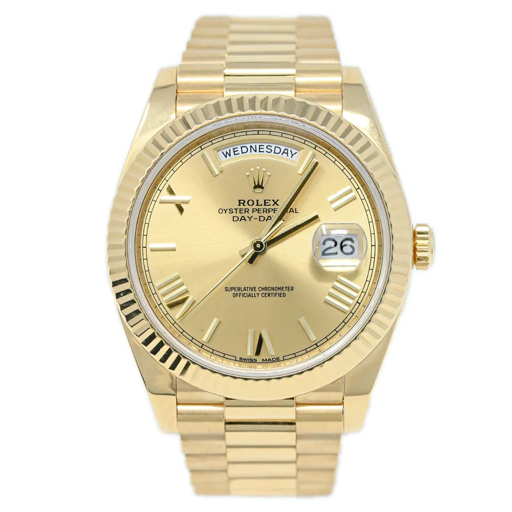 Rolex Men's Day-Date 18K Yellow Gold 40mm Champagne Roman Dial Watch Reference: 228238
