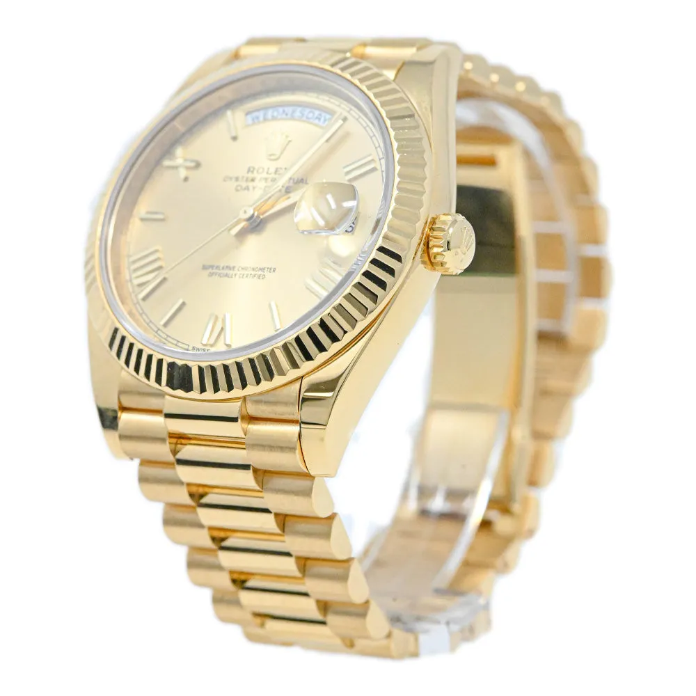 Rolex Men's Day-Date 18K Yellow Gold 40mm Champagne Roman Dial Watch Reference: 228238