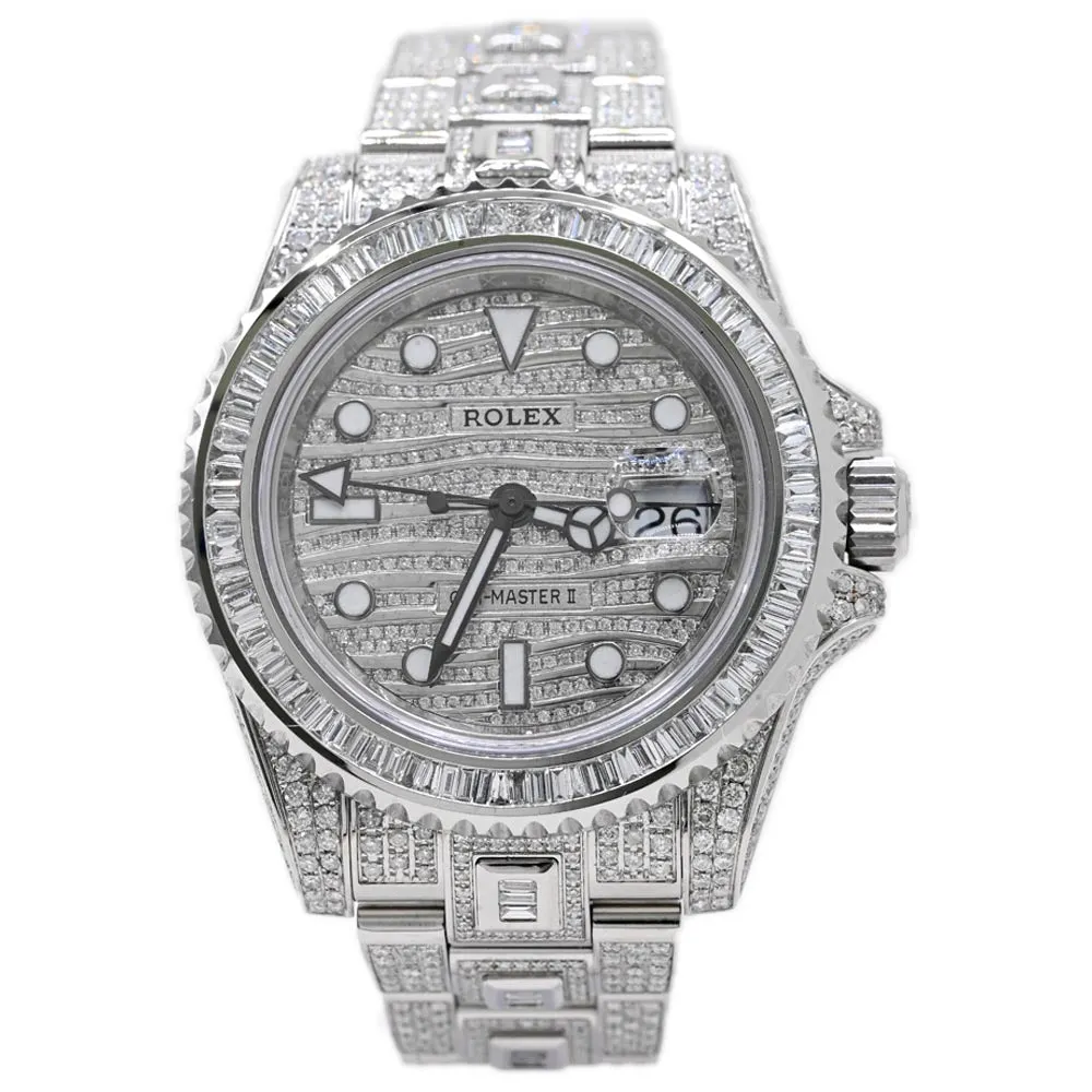 Rolex Mens GMT Master II Stainless Steel Custom ICED OUT pave wave diamond dot dial Watch Reference #: 116710