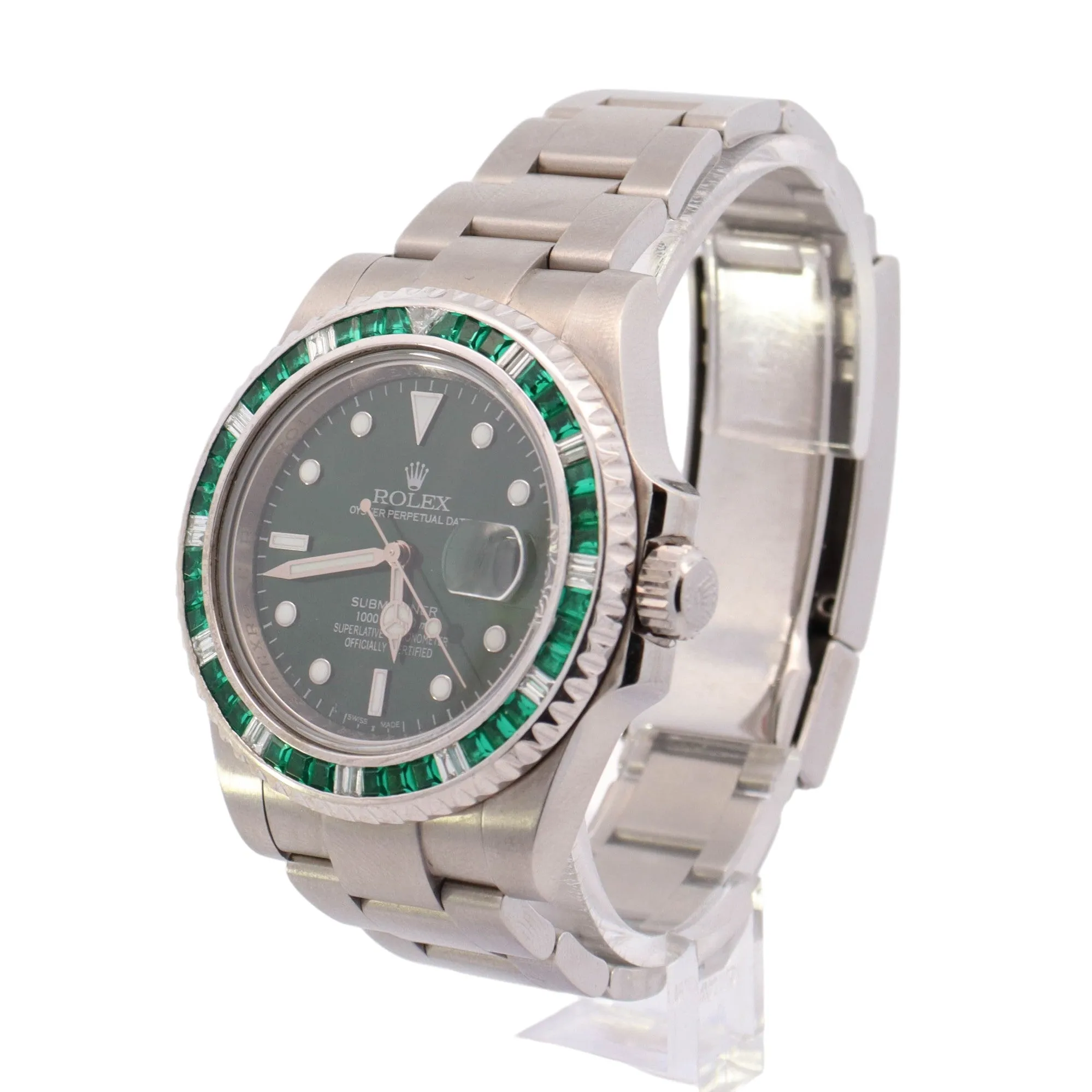 Rolex Mens Submariner Stainless Steel 40mm Custom Green Dot Dial Watch Reference #: 116610