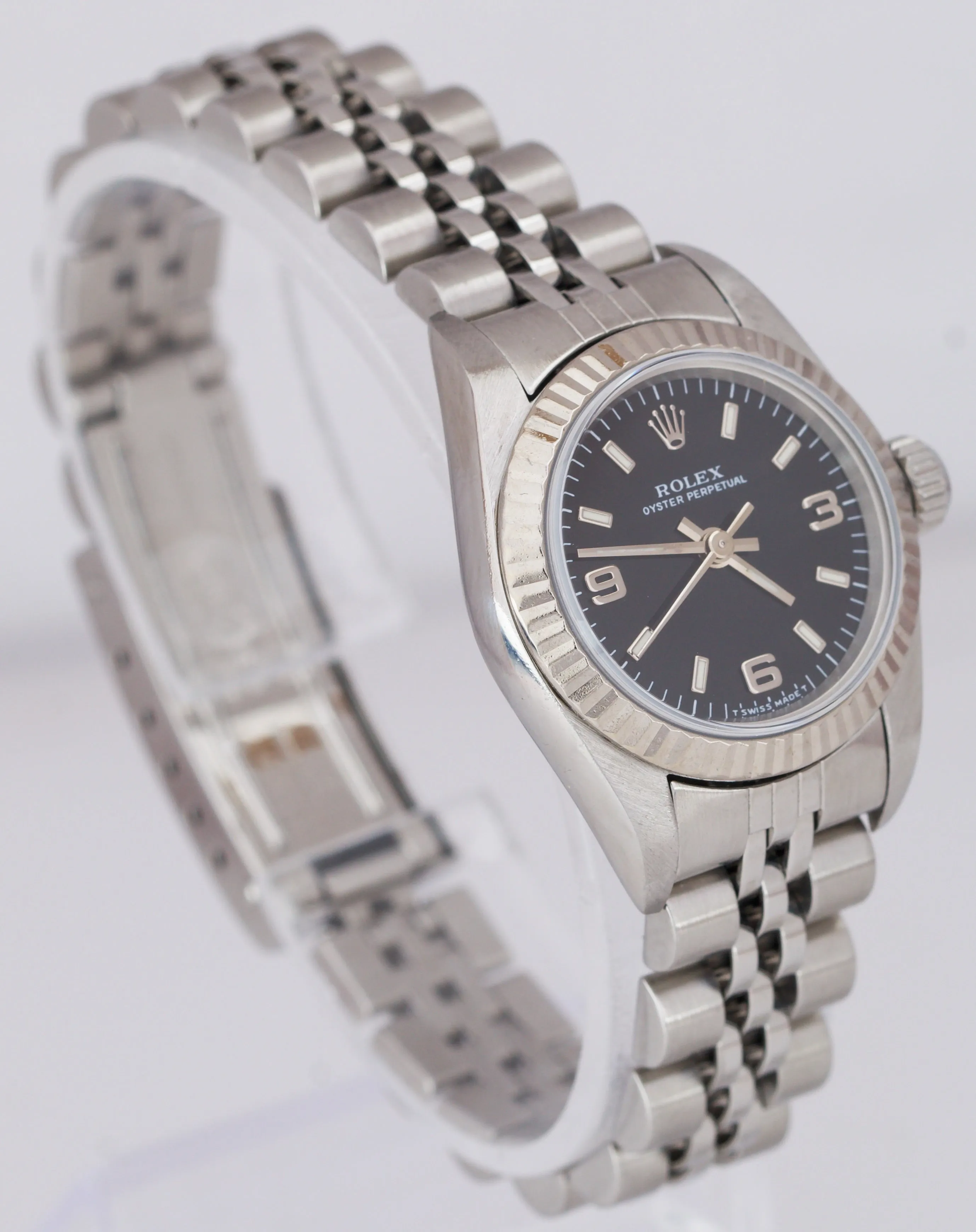 Rolex Oyster Perpetual 24mm Fluted Black Explorer 3-6-9 Dial Jubilee Watch 67194