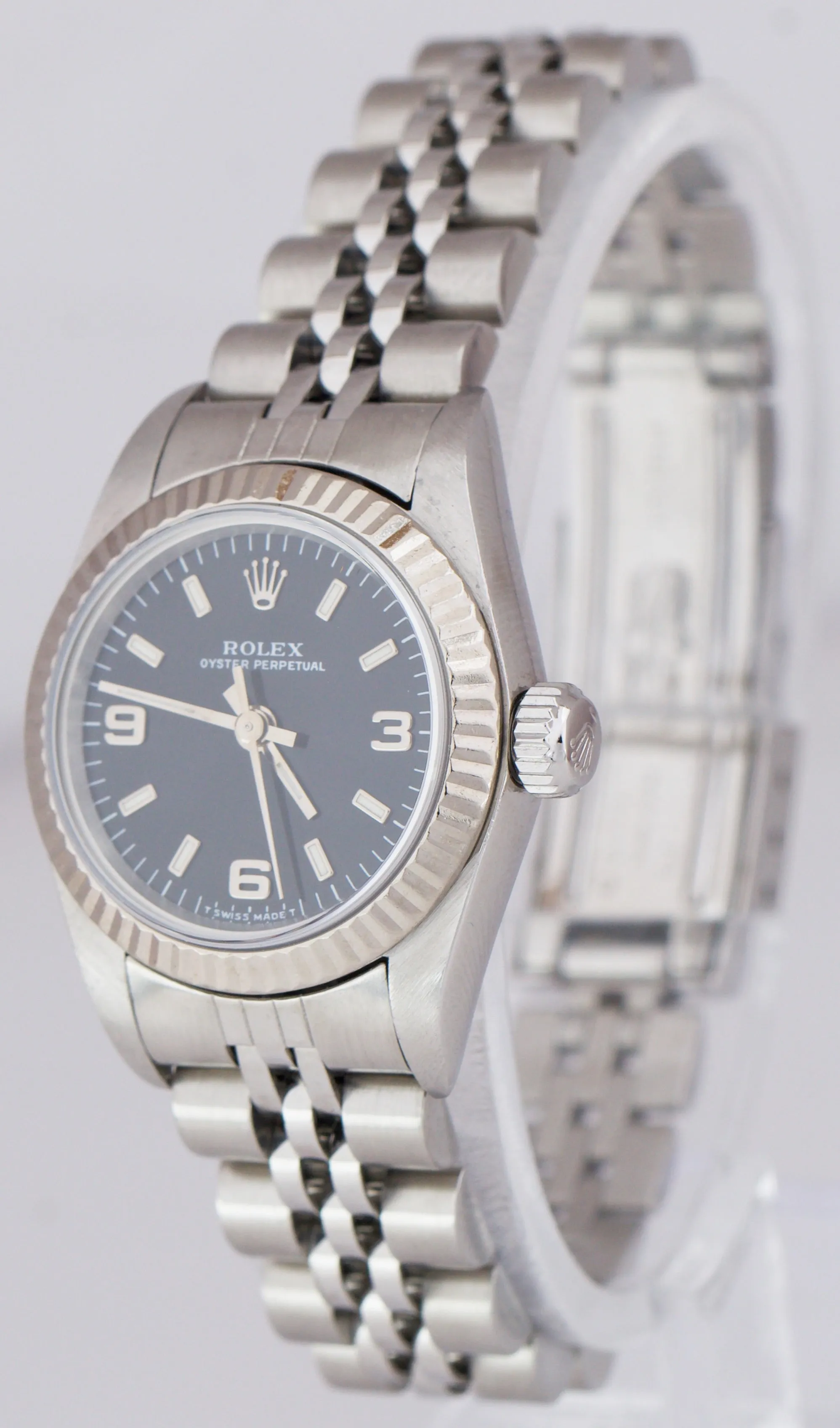 Rolex Oyster Perpetual 24mm Fluted Black Explorer 3-6-9 Dial Jubilee Watch 67194
