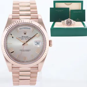 Rolex President 40mm 18k Rose Gold Sundust Roman 228235 Watch Box