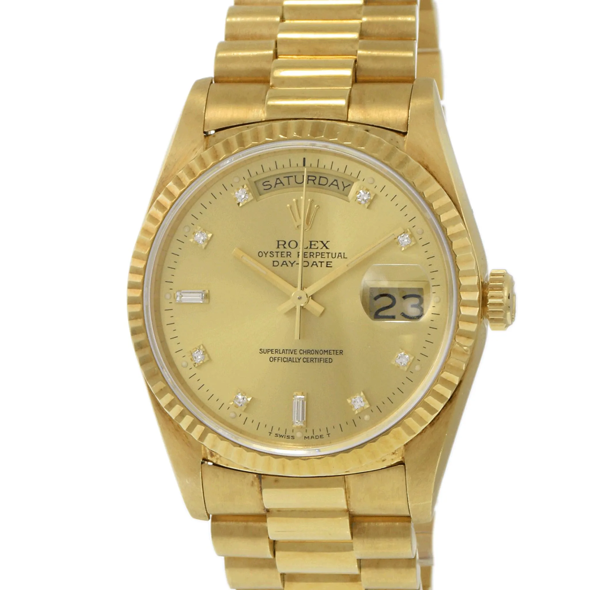 Rolex President Day-Date Yellow Gold Diamond Dial Watch 19238