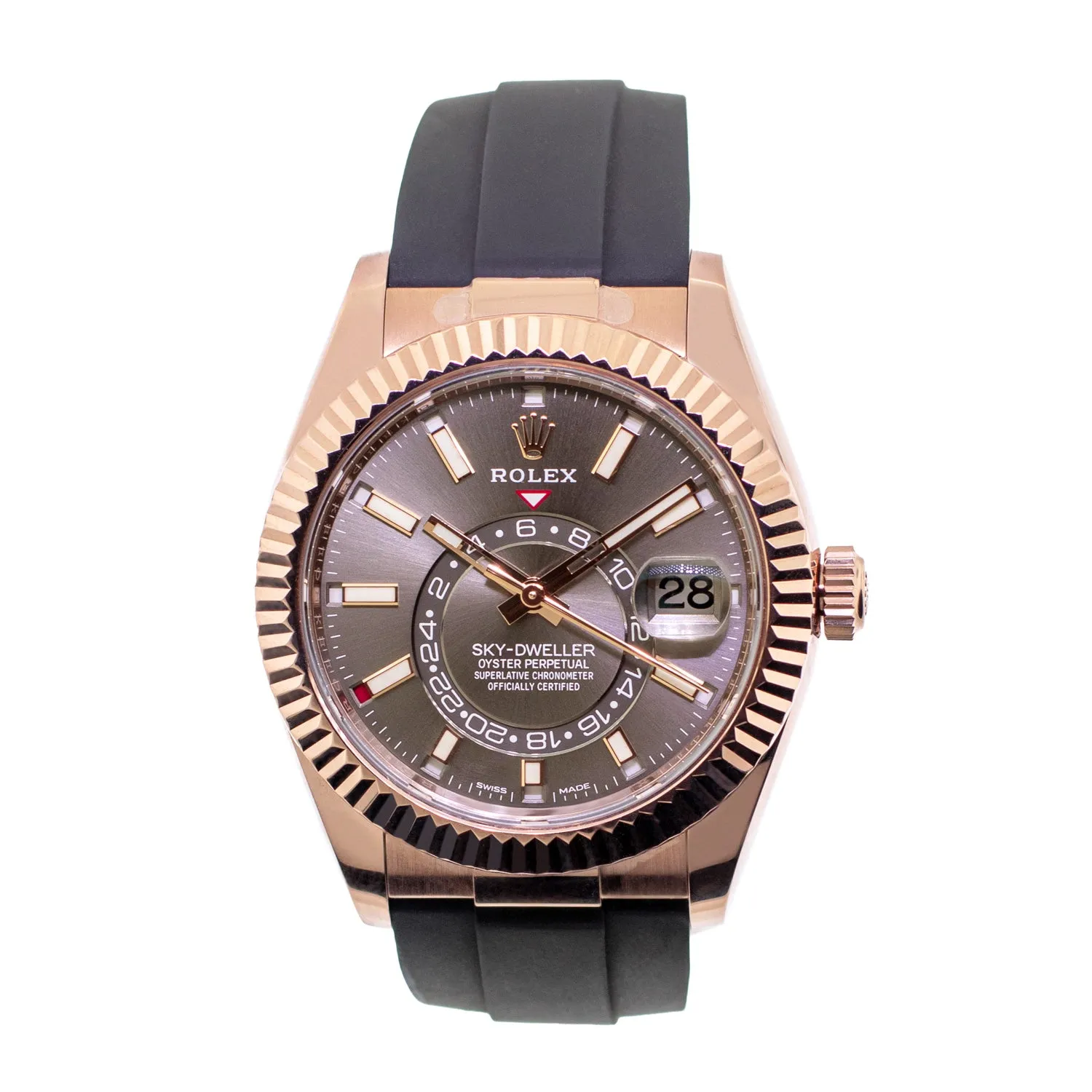 Rolex Sky-Dweller 42mm Everose Gold Chocolate Index Dial & Fluted Bezel 326235