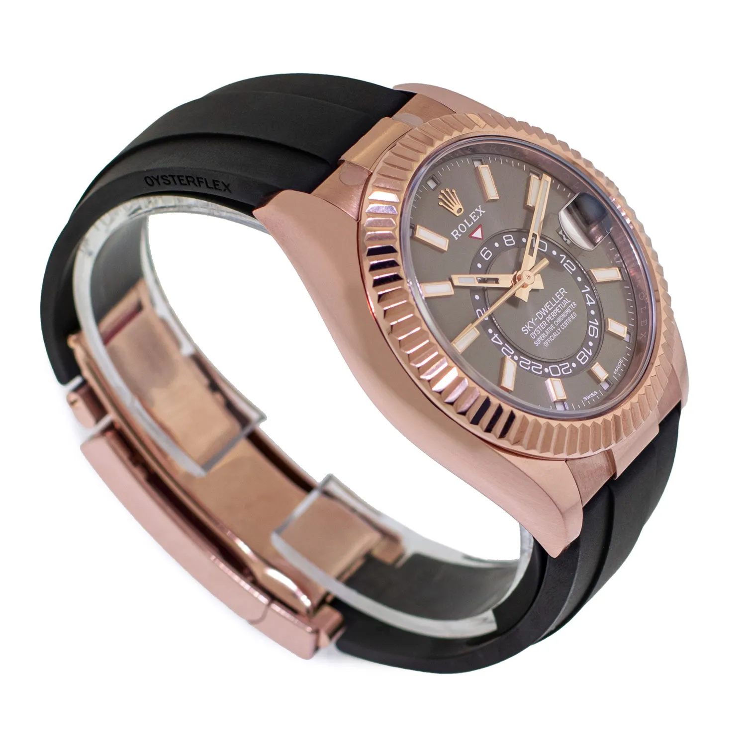 Rolex Sky-Dweller 42mm Everose Gold Chocolate Index Dial & Fluted Bezel 326235