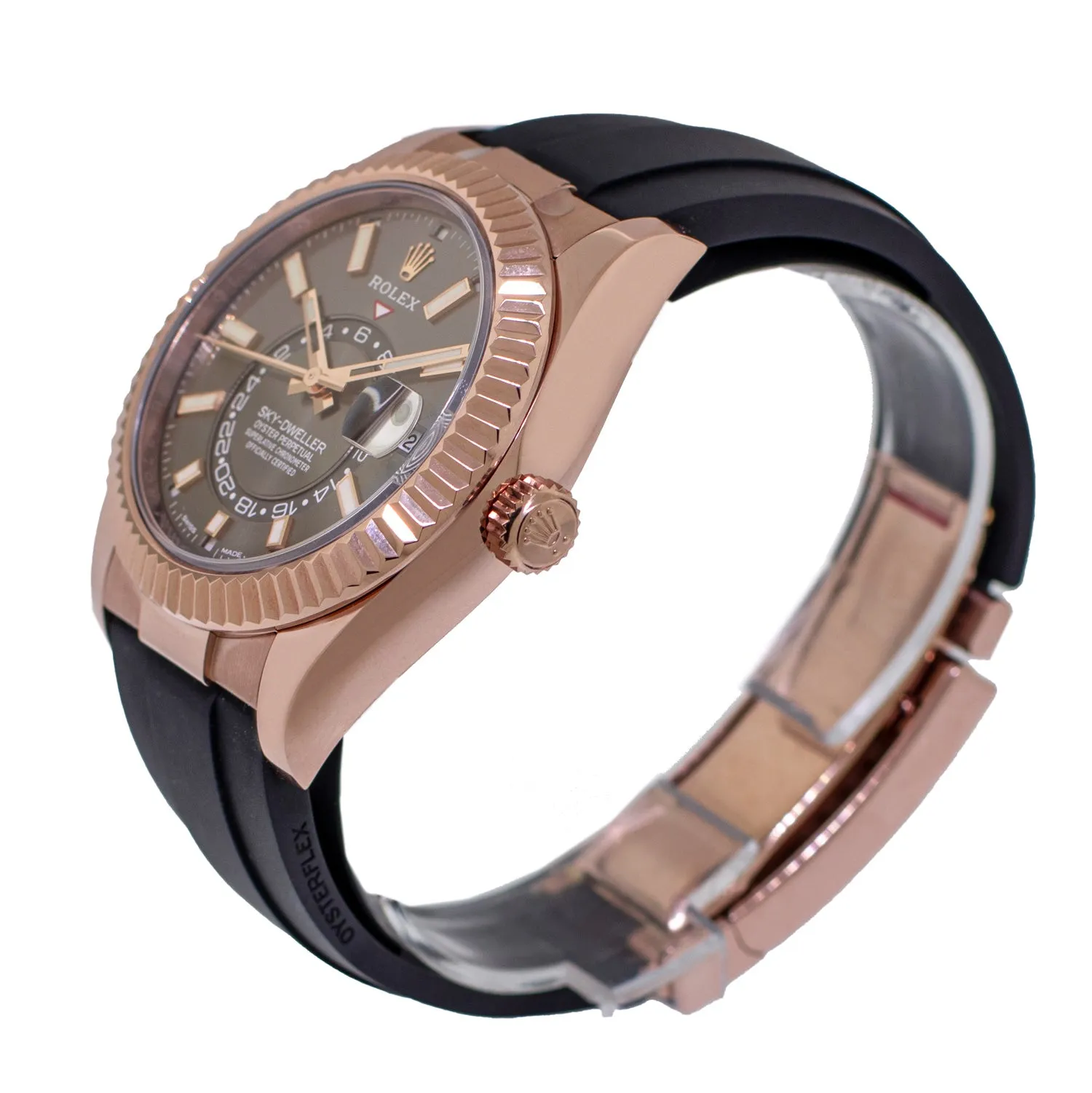 Rolex Sky-Dweller 42mm Everose Gold Chocolate Index Dial & Fluted Bezel 326235
