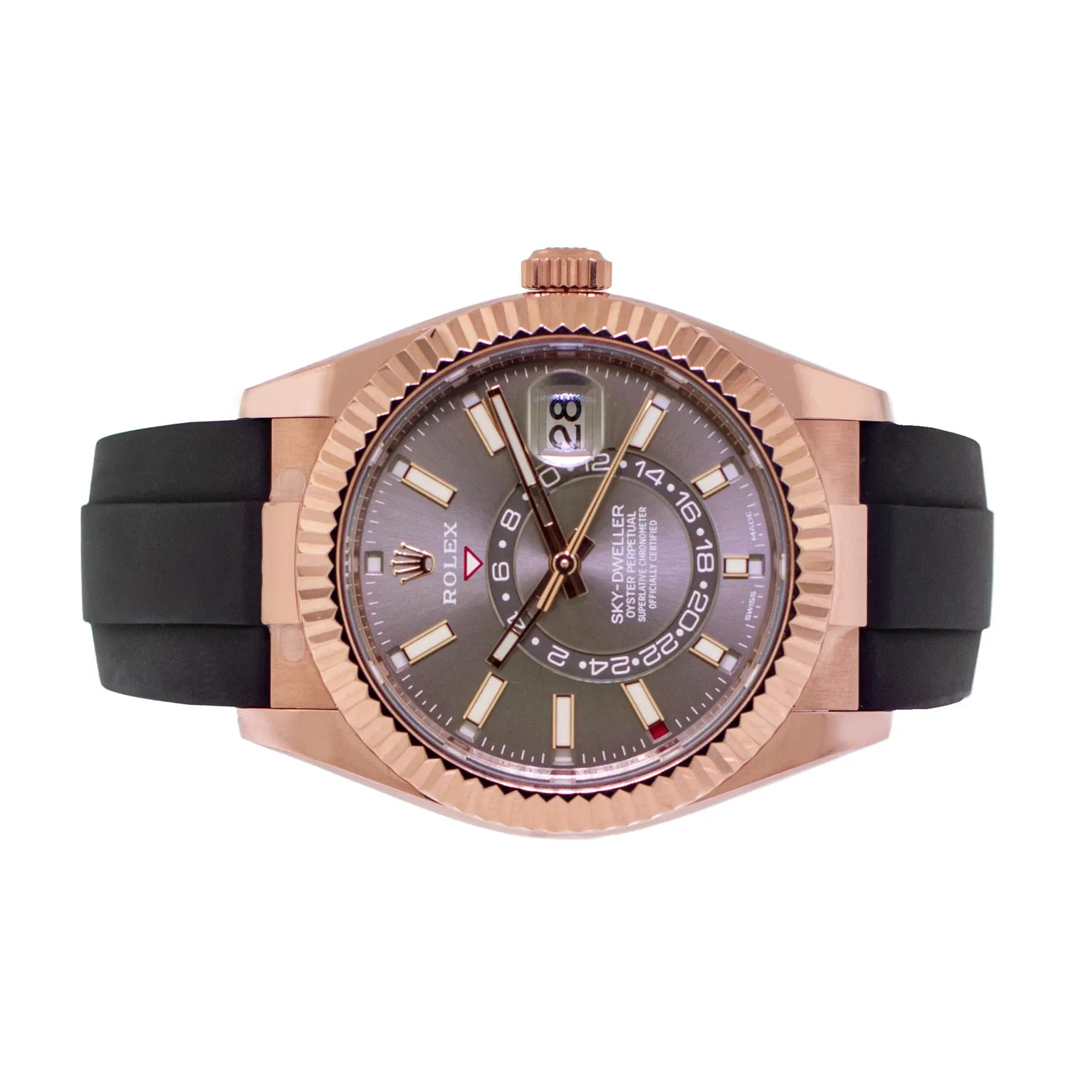 Rolex Sky-Dweller 42mm Everose Gold Chocolate Index Dial & Fluted Bezel 326235