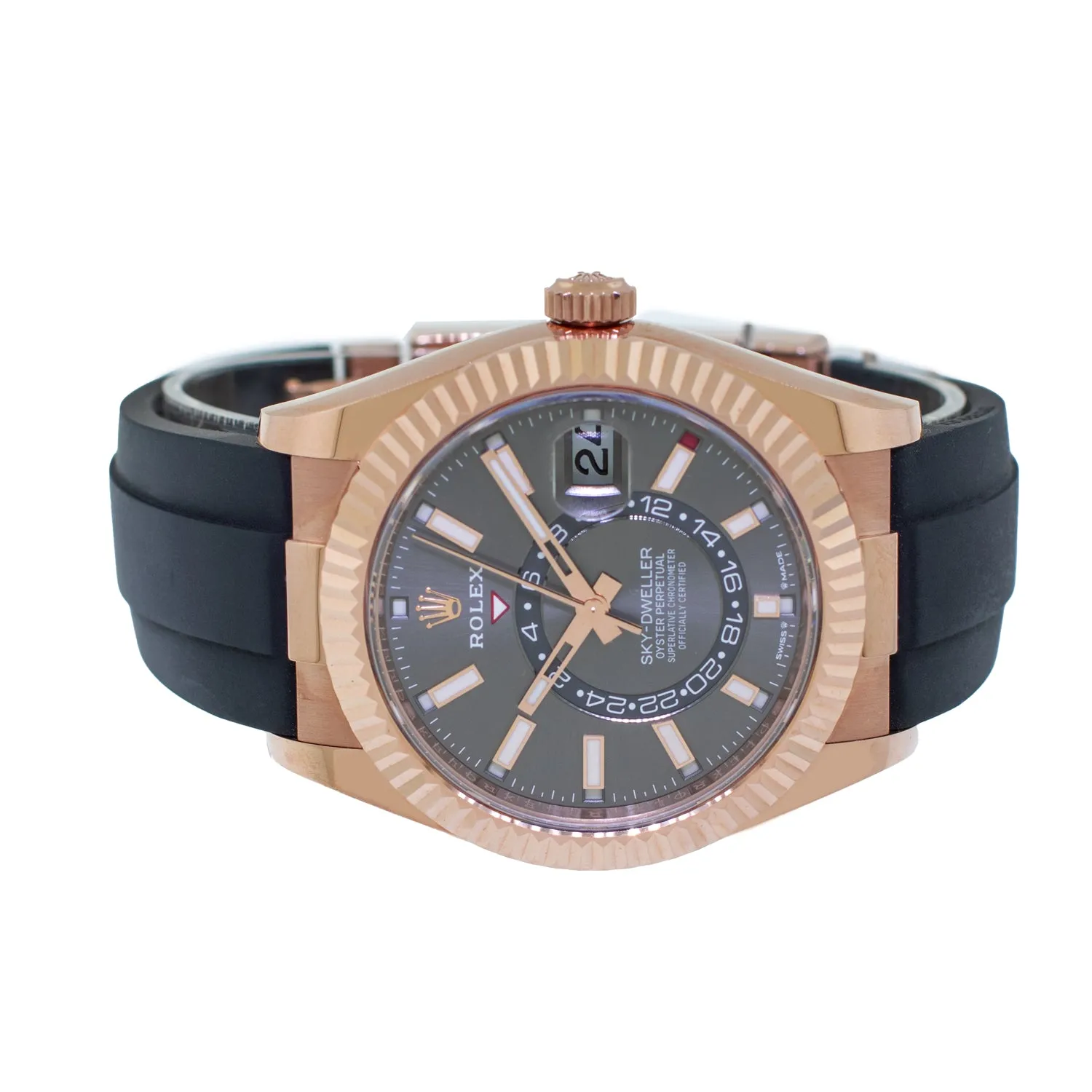 Rolex Sky-Dweller 42mm Everose Gold Rhodium Index Dial & Fluted Bezel 336235
