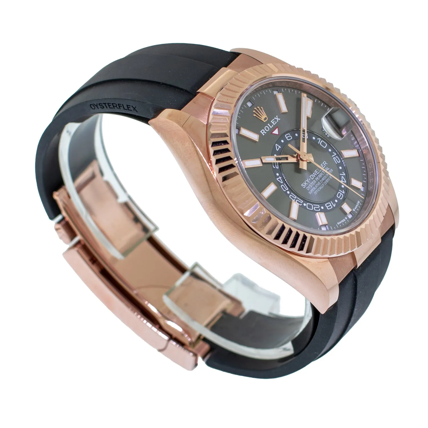 Rolex Sky-Dweller 42mm Everose Gold Rhodium Index Dial & Fluted Bezel 336235
