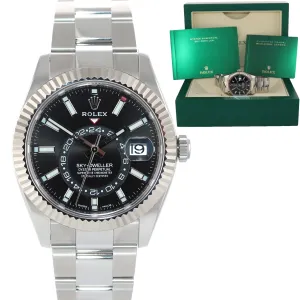 Rolex Sky-Dweller Steel White Gold Fluted Bezel 326934 42mm Black Watch Box